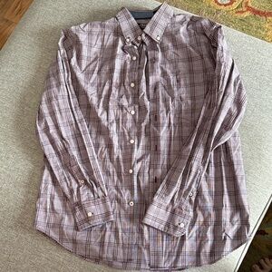 Izod Men's Plaid Button-Down Shirt in Light Burgundy and White
